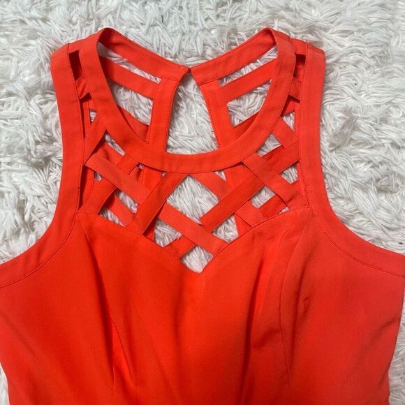 GUESS Orange Dress Mini Cut Out Lattice A-Line Size 2 XS Party Sleeveless Neon - Picture 3 of 13